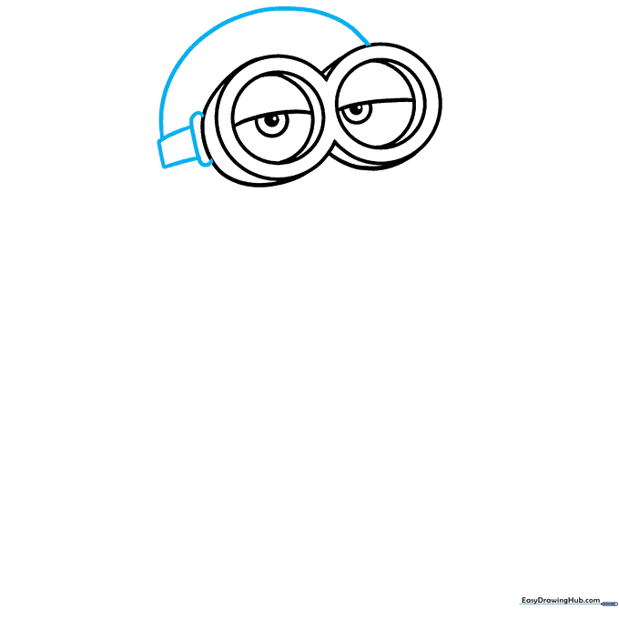 Drawing the strap attachment and the rounded top of the Minion's head.