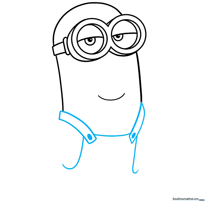 Adding the overall straps and bib details to the Minion's torso.
