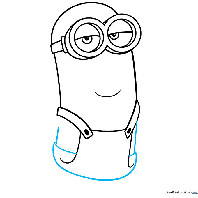 Outlining the bottom section of the Minion's blue denim overalls.
