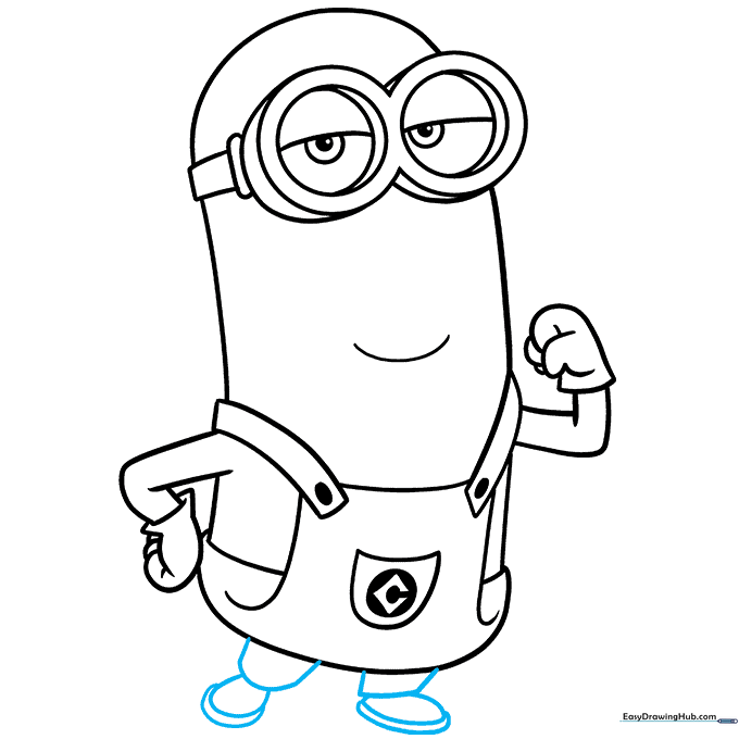 Adding the final details of the legs and shoes to complete the Minion outline.
