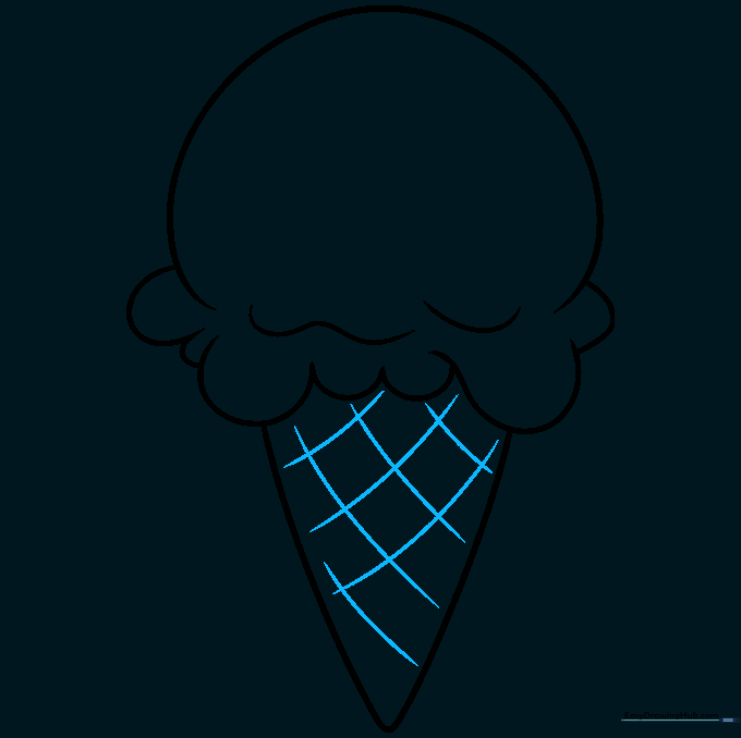 Drawing showing the addition of a cross-hatch pattern on the ice cream cone to simulate a waffle texture.