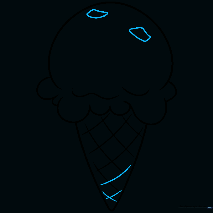 Drawing showing the start of adding small irregular shapes to the scoop for chocolate chips.