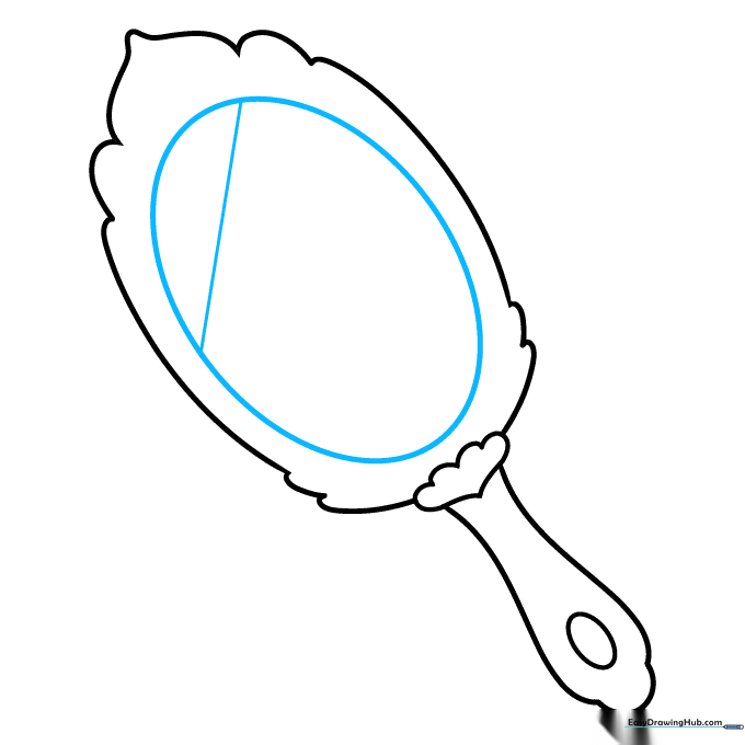 Adding an oval glass shape and a diagonal light reflection line inside the mirror.