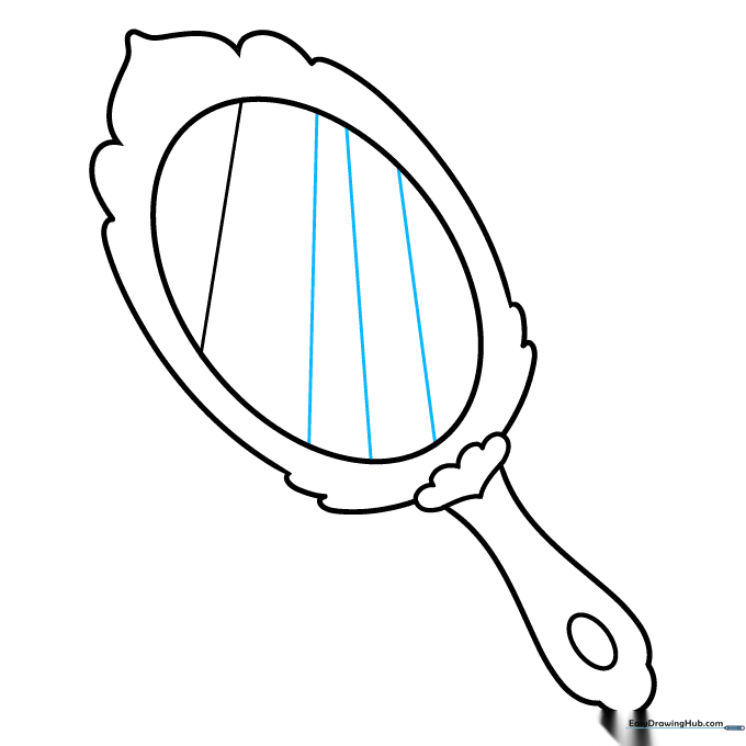 Finished line art of a hand mirror with reflective lines.
