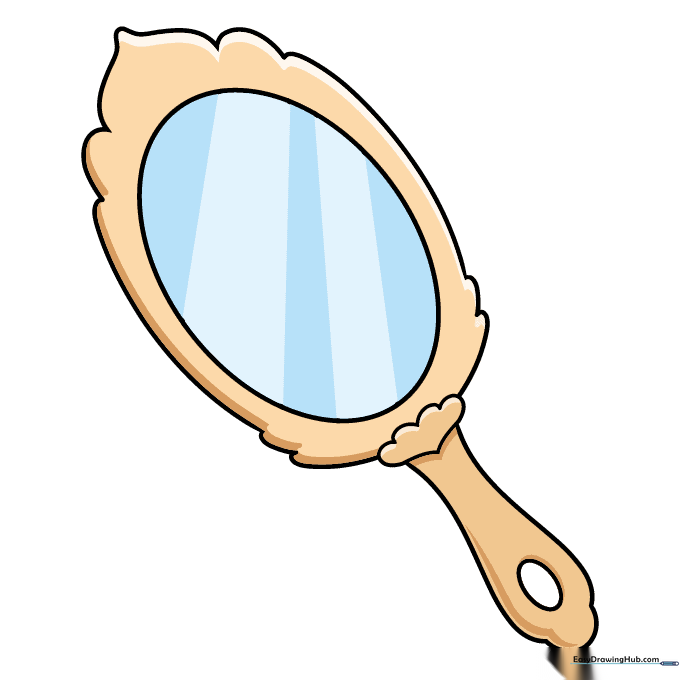 A fully colored, golden hand mirror drawing.