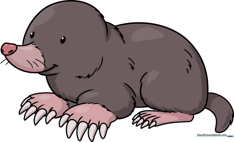 A friendly cartoon mole character, fully colored and ready for a drawing lesson.