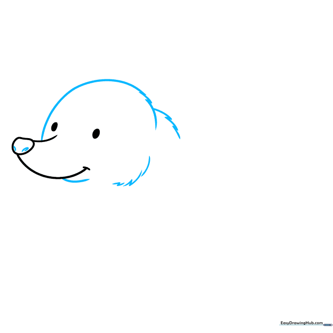 Drawing the mole's head shape using jagged, short lines to represent fur texture.