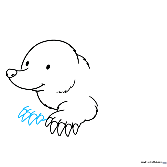 Adding the second front paw to the mole drawing to show depth.