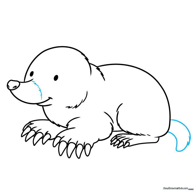 Adding the mole's tail and refining the nose with small, jagged details.
