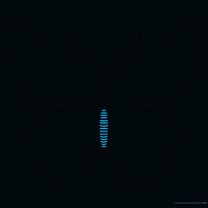 The butterfly abdomen now features small, horizontal curved lines to represent segments.