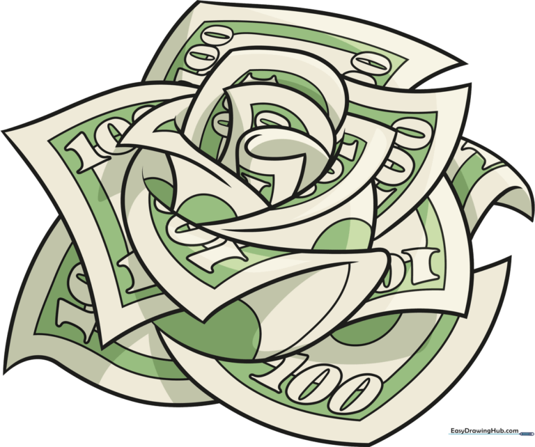 A vibrant, completed money rose drawing, showcasing the final colored result.