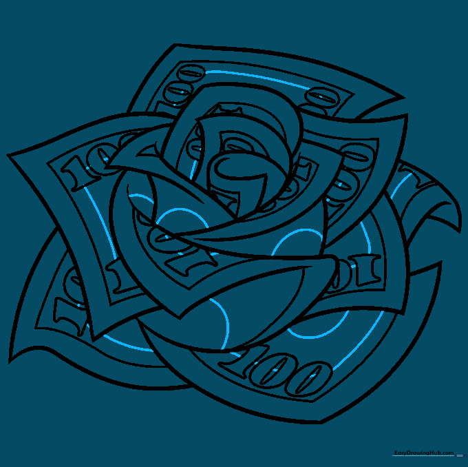 Adding final decorative details and circular patterns to the money rose.