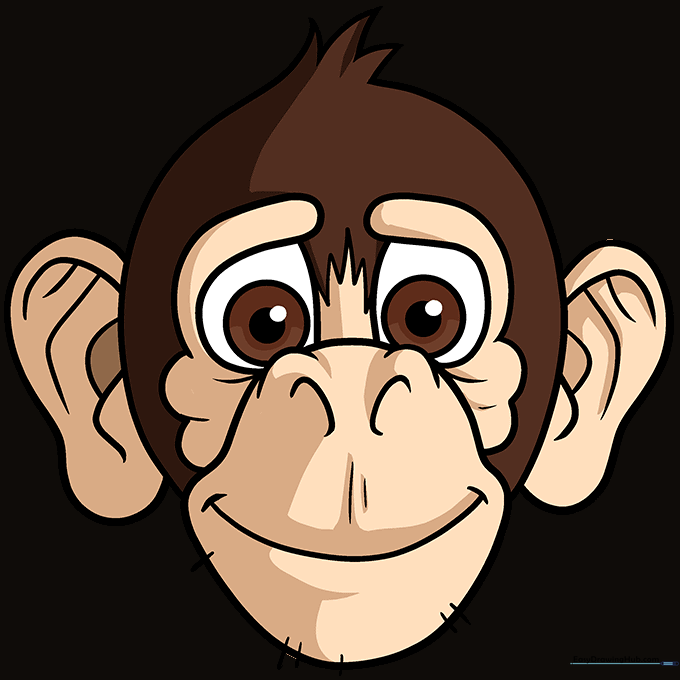 A fully colored, friendly cartoon monkey face with tan and brown tones.