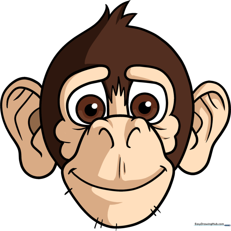 A vibrant, finished drawing of a friendly monkey face, showcasing the final result of the tutorial.