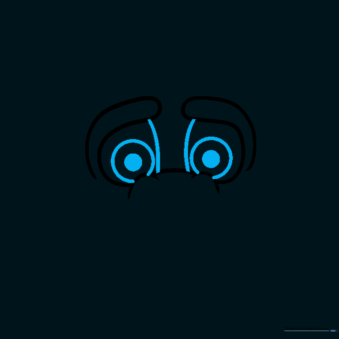 Adding two circular eyes with pupils beneath the brow line to define the monkey's expression.