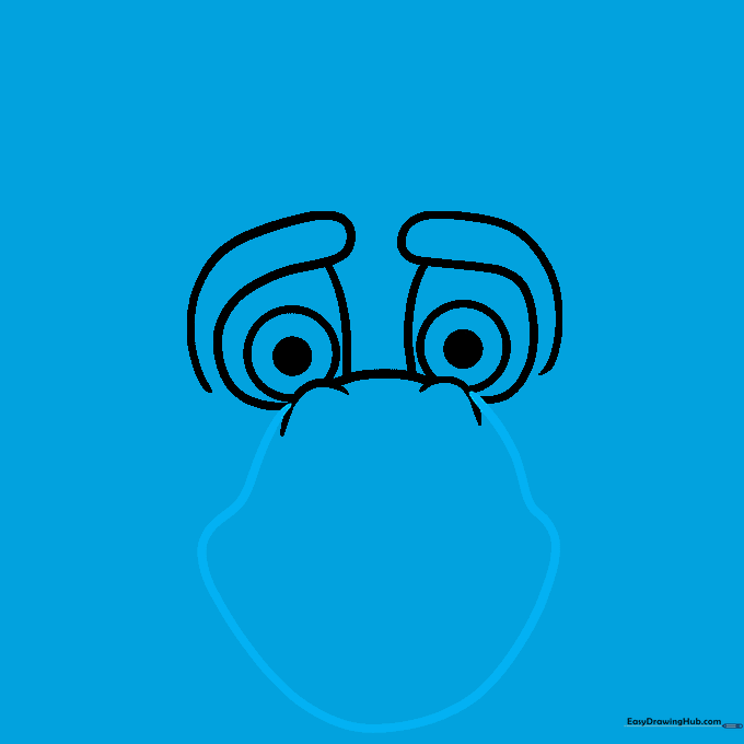 Drawing the outer contour of the monkey's face using wavy lines to suggest fur texture.