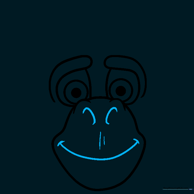 Detailing the monkey's nose with two hooks and a curved mouth to create a happy expression.