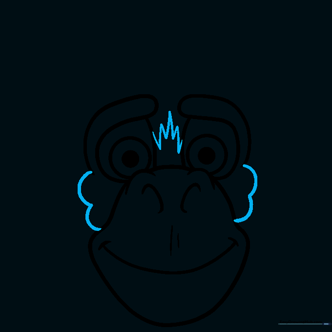Adding ear details and nose bridge triangles to enhance the monkey's facial structure.