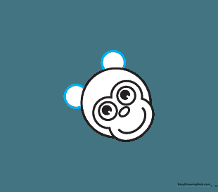 Sketch showing two C-shaped ears added to the sides of the monkey's head.