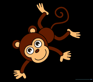 The completed cartoon monkey hanging from a tree branch.