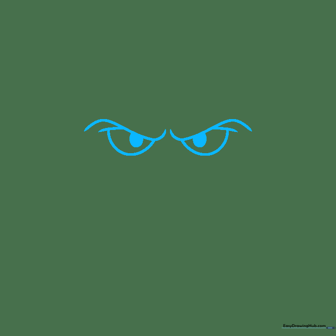 Pencil sketch showing two S-shaped curves and lemon-shaped eye sockets for a monster face.