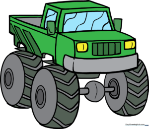 A vibrant, finished monster truck drawing, perfect for kids to emulate.