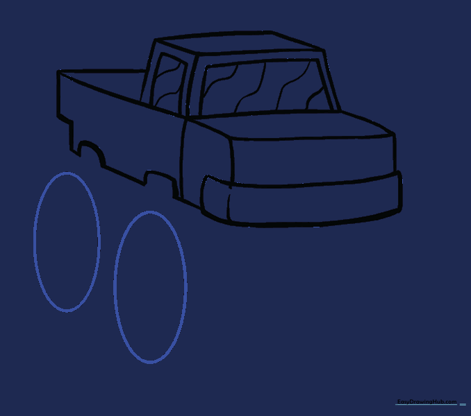 Sketching two large ovals for the monster truck tires.