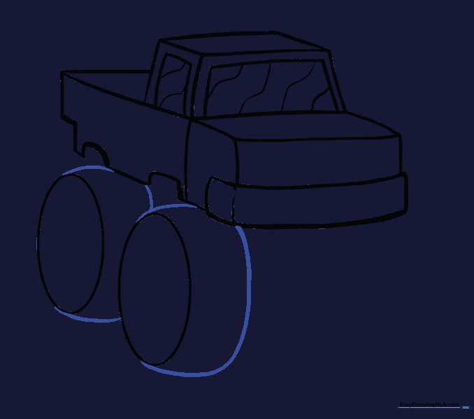 Adding depth to the tires with curved lines.