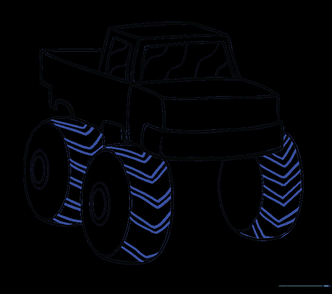 Drawing chevron patterns on the tires for tread detail.
