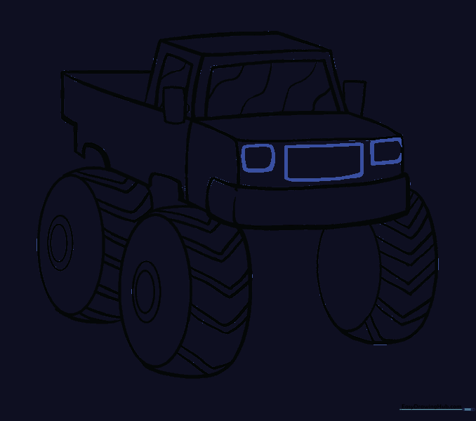 Drawing the front headlights and radiator grill.