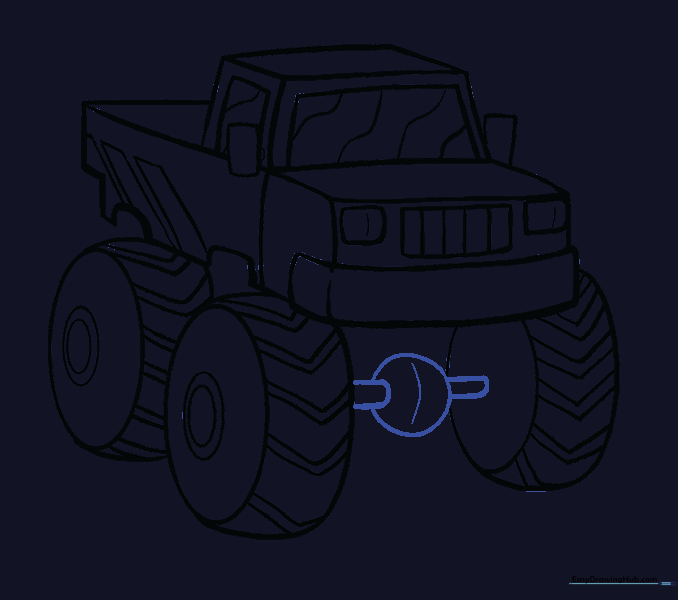 Drawing the axle connecting the front wheels.