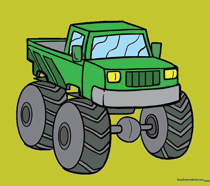 A fully colored and detailed monster truck drawing.