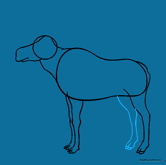 Adding the final rear leg to complete the moose's stance.