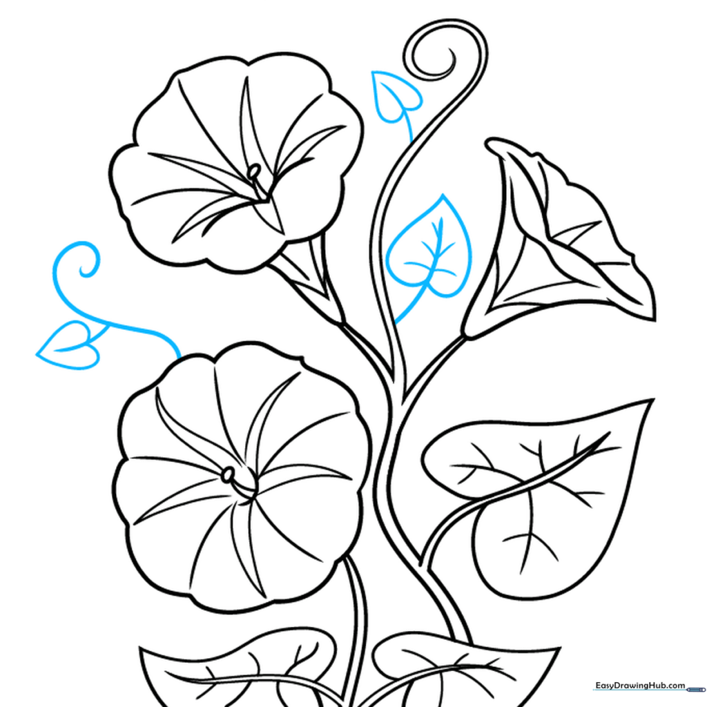 Finalizing the drawing with extra tendrils and leaves for a complete look.