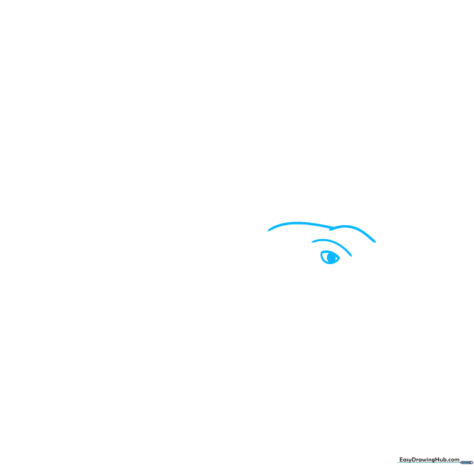 Close-up sketch of a Mosasaurus eye with a defined brow ridge and pupil.