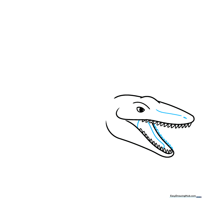 Detailing the Mosasaurus face with a nostril and a visible tongue.