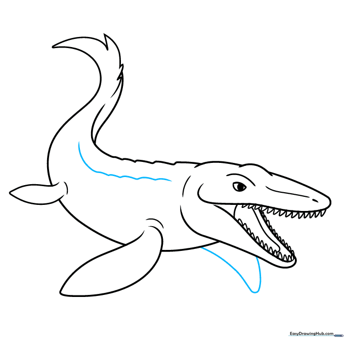 Finalizing the outline with the last flipper and back ridges.