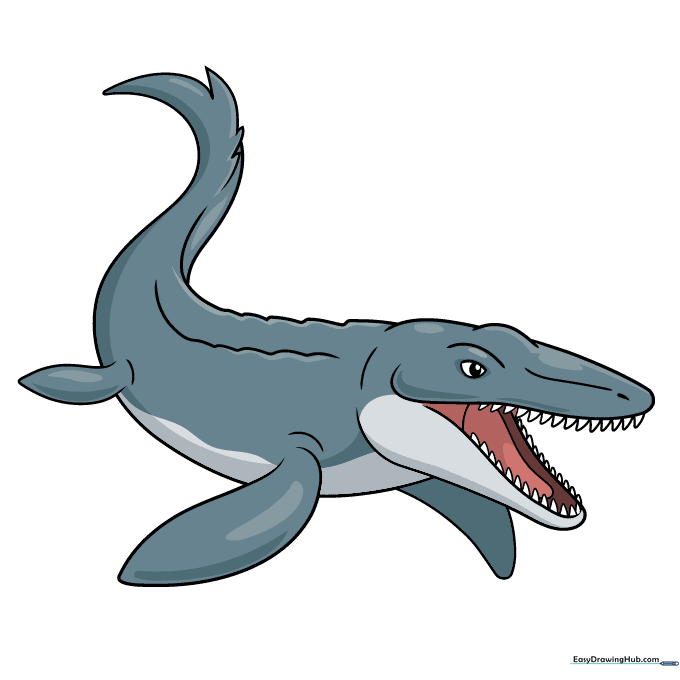 A fully colored, finished Mosasaurus illustration.
