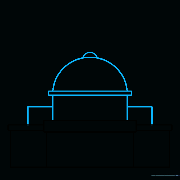 Drawing the main and secondary domes on top of the rectangular mosque base.