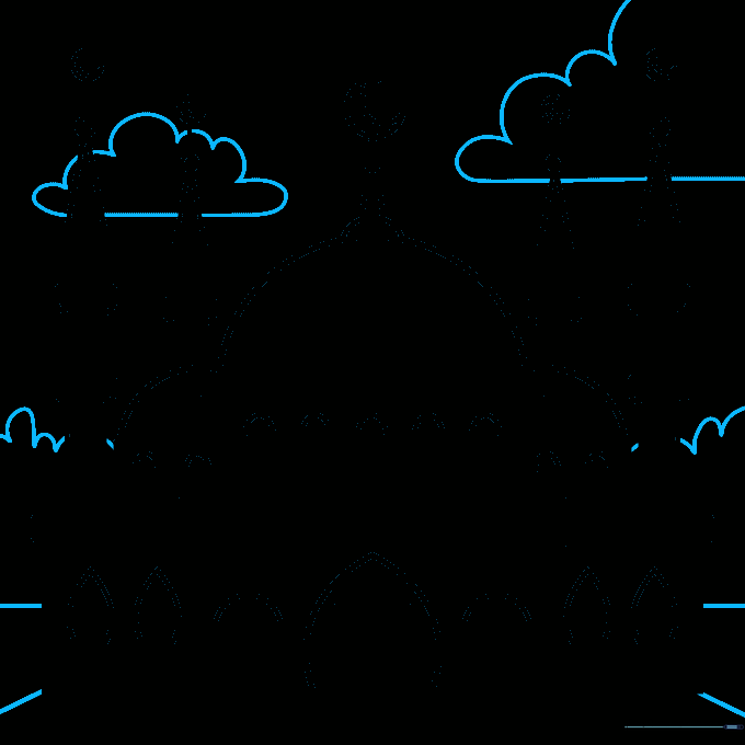 Adding a horizon line, pathway, trees, and clouds to complete the scene.