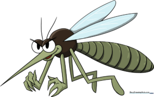 A finished, colorful cartoon mosquito drawing set against a clean background.