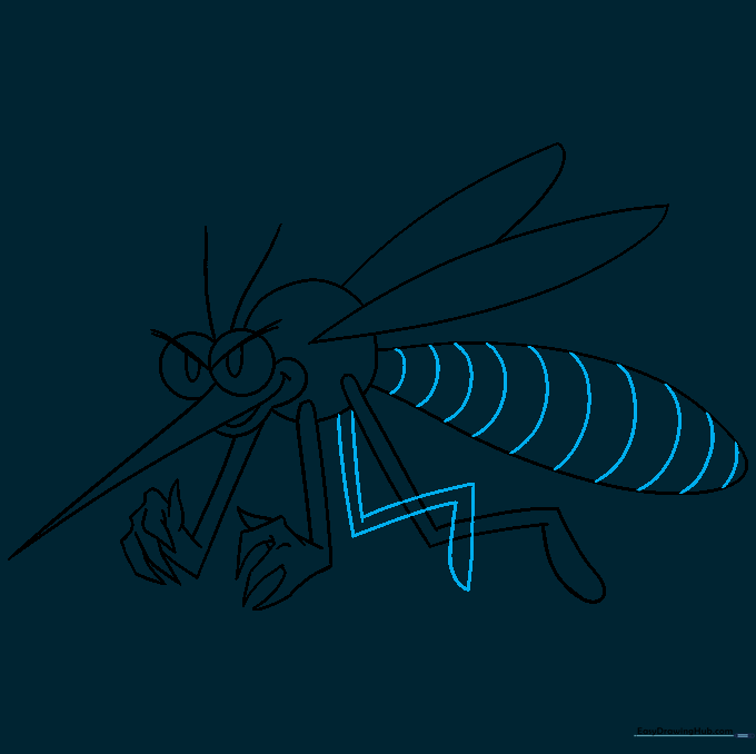 Final outline of the mosquito with abdomen bands and cleaned-up leg joints.