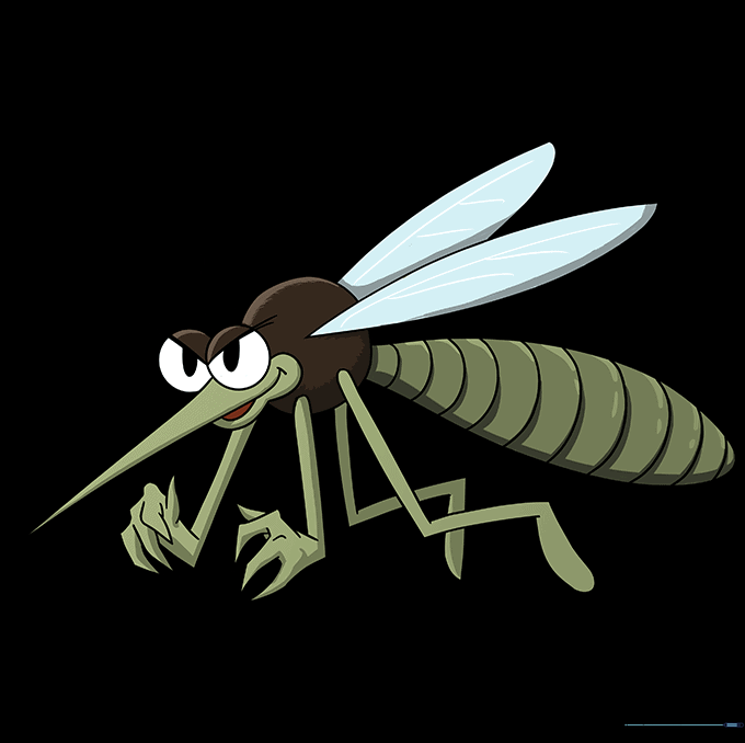 A fully colored, cartoon-style mosquito with vibrant details.