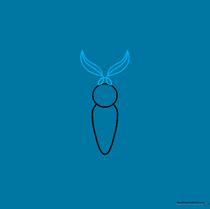 Drawing the moth's head with two eyes and two long, thin lines representing the start of the antennae.