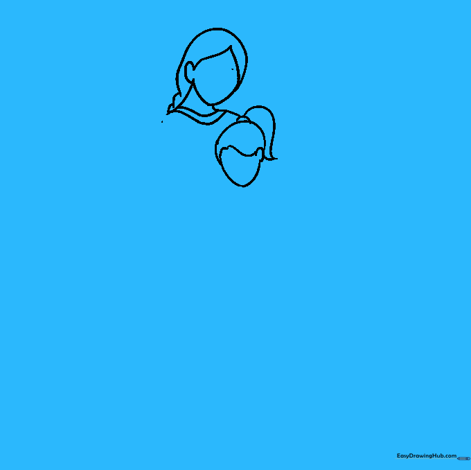 Drawing the mother's arm and hand wrapping around the daughter