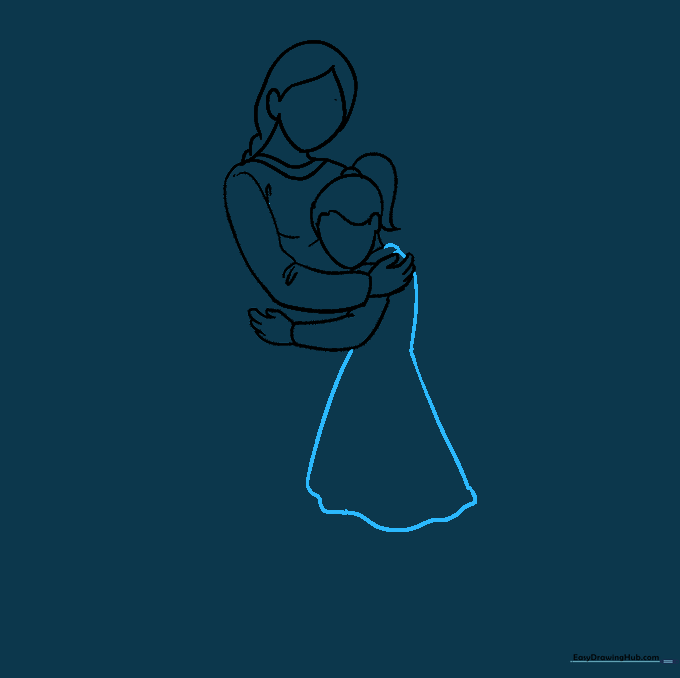 Outlining the daughter's dress with a flared skirt