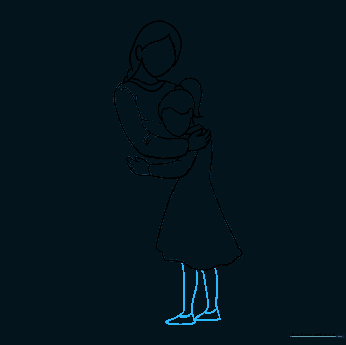 Drawing the daughter's legs and shoes