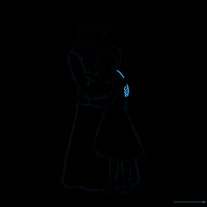 Drawing the mother's hand resting on the daughter's back