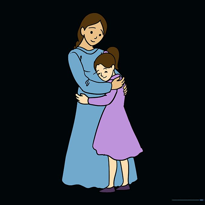 Final colored drawing of a mother and daughter hugging