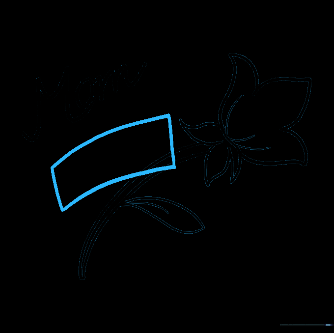Drawing a rectangular banner shape across the stem of the flower.